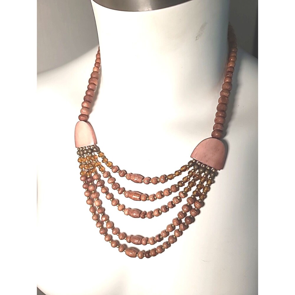 Vintage Claire's Wooden Beads Necklace Boho Natural Bohemian Layered